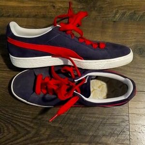 Ladies Puma sneakers red blue suede classic 9 1/2 great!